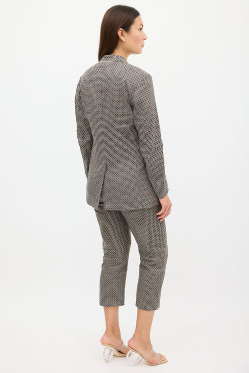 Dries Van Noten Grey 
Black Jacquard Pant Suit