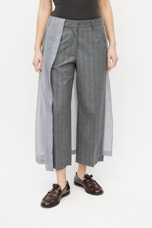 Dries Van Noten Grey 
Blue Striped Plaid Overlay Trouser