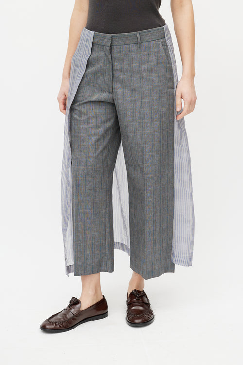 Dries Van Noten Grey 
Blue Striped Plaid Overlay Trouser