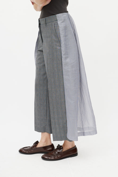 Dries Van Noten Grey 
Blue Striped Plaid Overlay Trouser