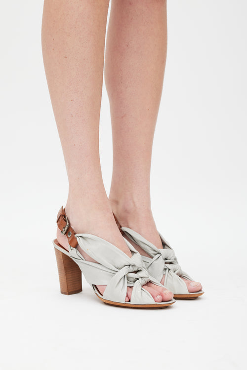 Dries Van Noten Grey 
Brown Leather Knotted Strap Heel