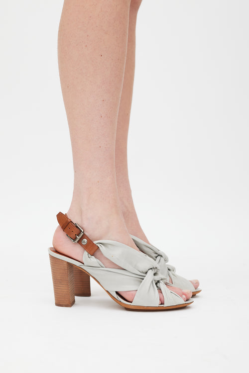 Dries Van Noten Grey 
Brown Leather Knotted Strap Heel