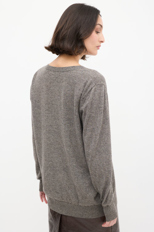 Dries Van Noten Grey Cashmere 
Silk V-Neck Sweater