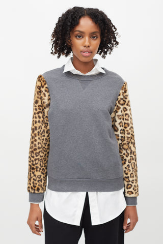 Dries Van Noten Grey Cotton 
Brown Faux Fur Sweater