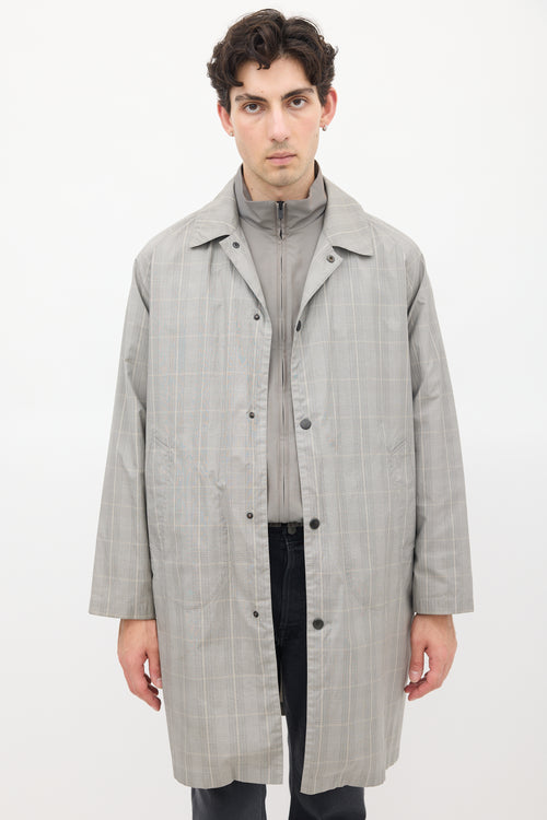 Dries Van Noten Grey Cotton Check Belted Coat