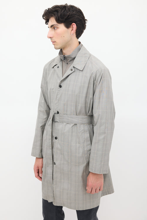 Dries Van Noten Grey Cotton Check Belted Coat