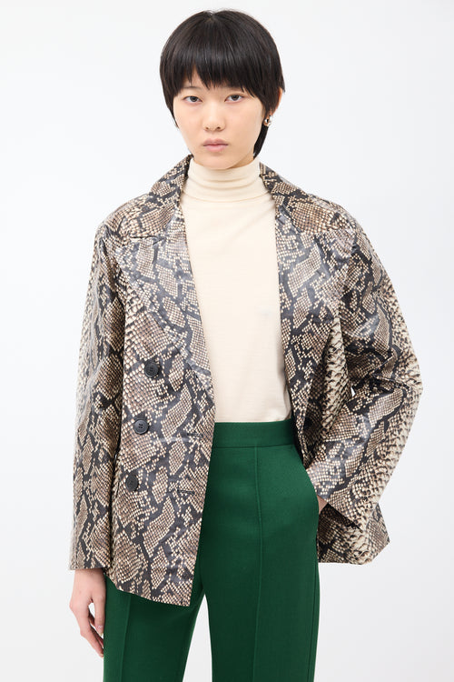 Dries Van Noten Grey 
Cream Coated Cotton Printed Jacket