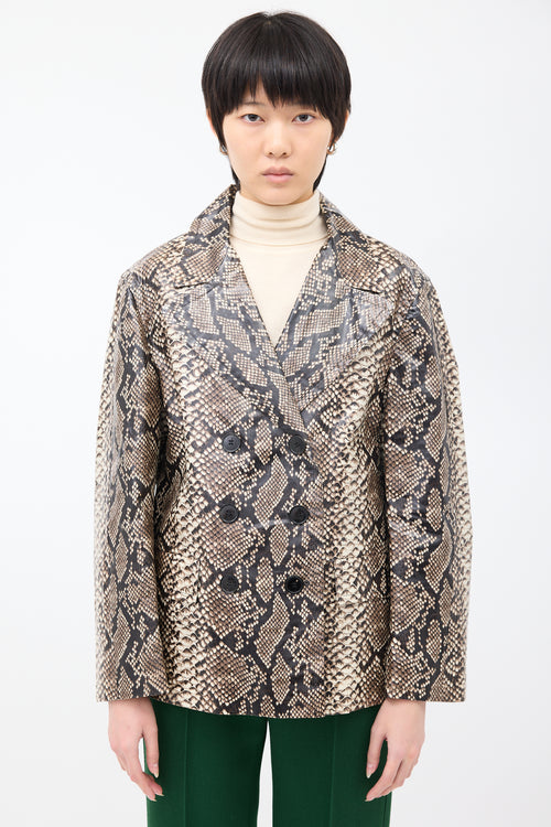 Dries Van Noten Grey 
Cream Coated Cotton Printed Jacket