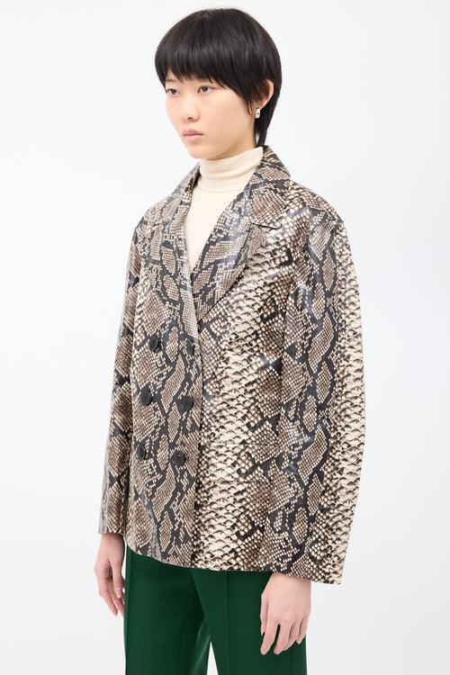 Dries Van Noten Grey 
Cream Coated Cotton Printed Jacket