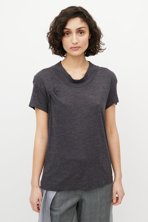 Dries Van Noten Grey Gathered T-Shirt