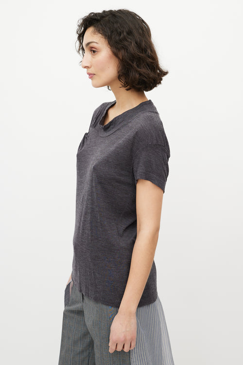 Dries Van Noten Grey Gathered T-Shirt