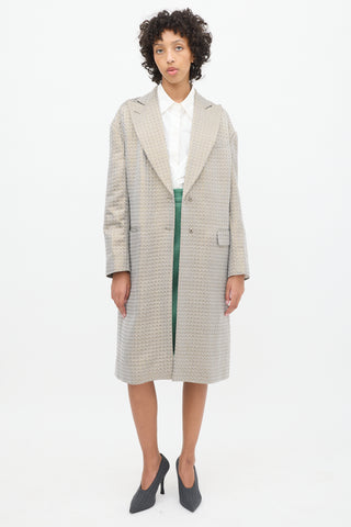 Dries Van Noten Grey 
Gold Geometric Jacquard Coat