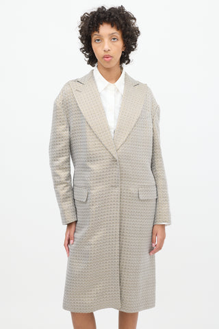 Dries Van Noten Grey 
Gold Geometric Jacquard Coat