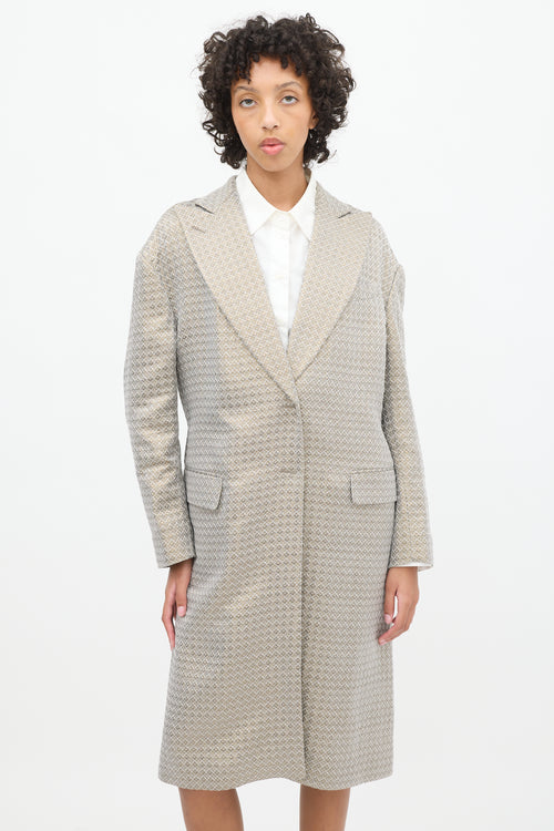 Dries Van Noten Grey 
Gold Geometric Jacquard Coat