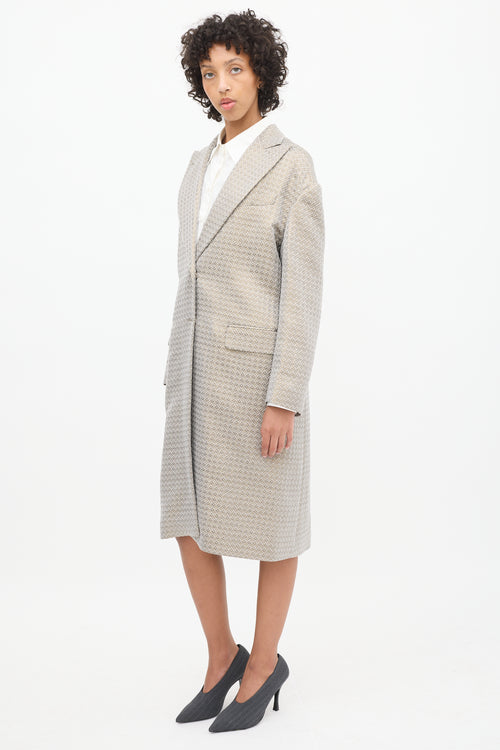 Dries Van Noten Grey 
Gold Geometric Jacquard Coat