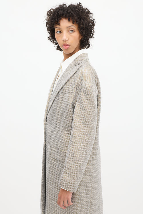 Dries Van Noten Grey 
Gold Geometric Jacquard Coat