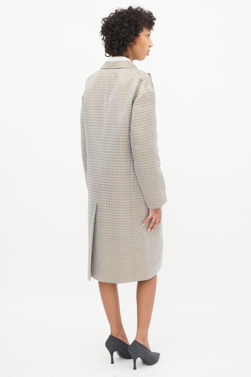 Dries Van Noten Grey 
Gold Geometric Jacquard Coat