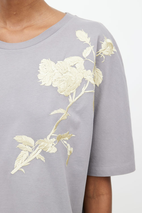 Dries Van Noten Grey 
Gold Rose Embroidery T-Shirt