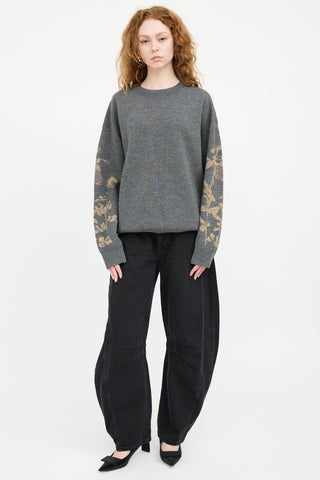 Dries Van Noten Grey 
Gold Wool Knit Sweater