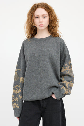 Dries Van Noten Grey 
Gold Wool Knit Sweater