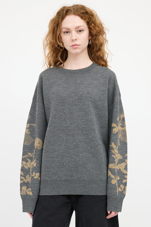 Dries Van Noten Grey 
Gold Wool Knit Sweater