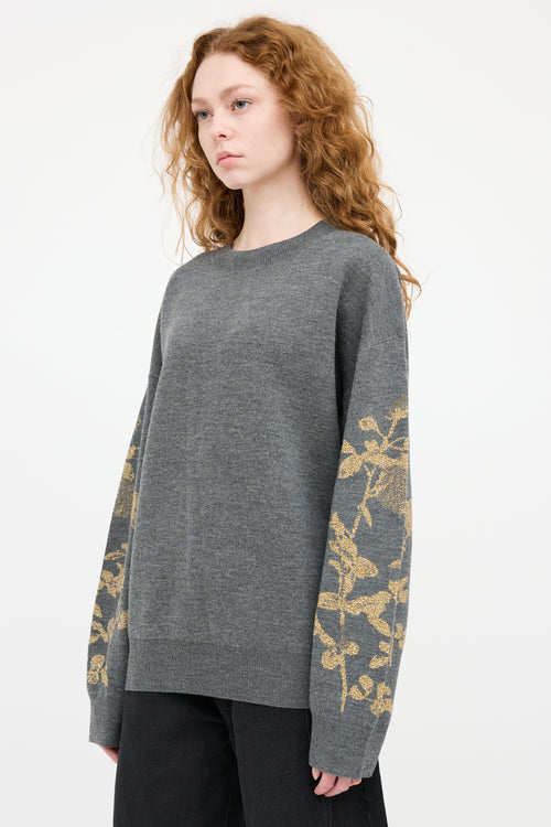 Dries Van Noten Grey 
Gold Wool Knit Sweater