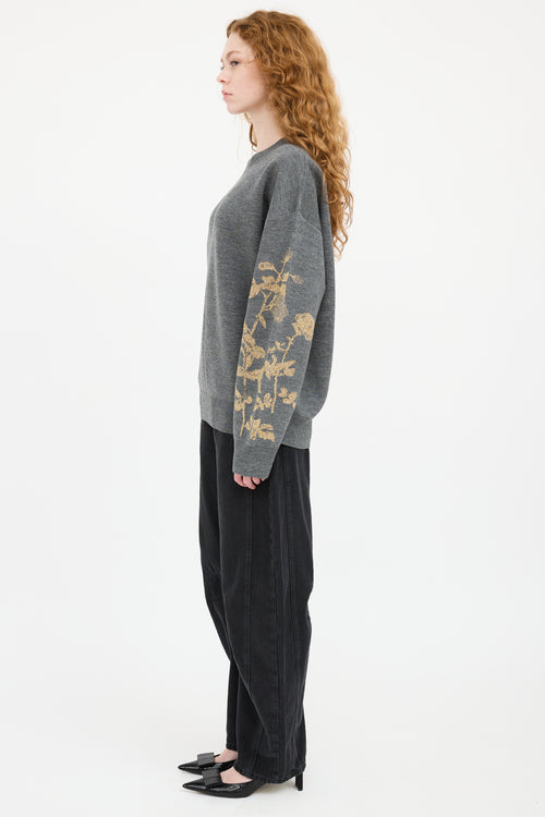 Dries Van Noten Grey 
Gold Wool Knit Sweater