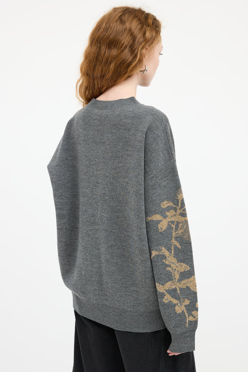 Dries Van Noten Grey 
Gold Wool Knit Sweater