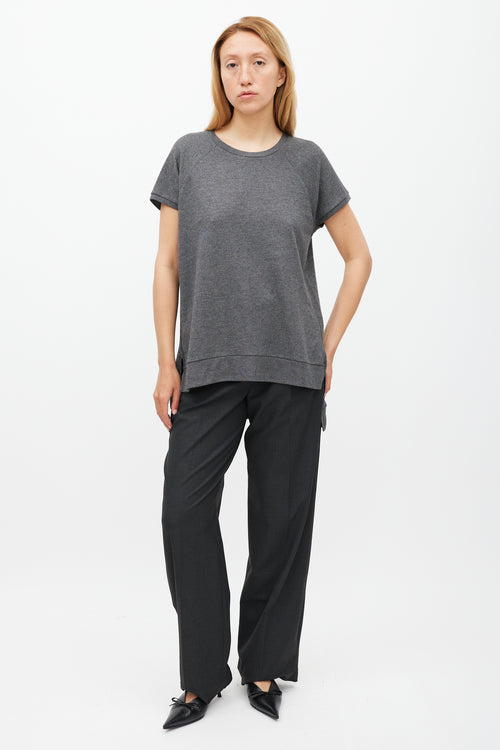 Dries Van Noten Grey Knit High Low Split Top