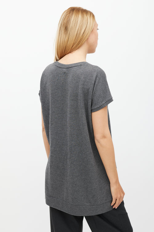 Dries Van Noten Grey Knit High Low Split Top