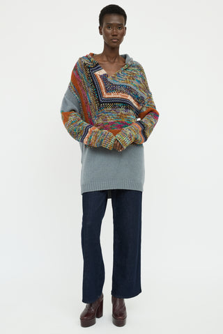 Dries Van Noten Grey Multi Colour Knit Long Sleeve Sweater