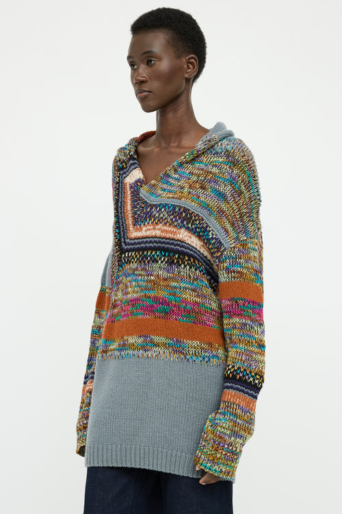 Dries Van Noten Grey Multi Colour Knit Long Sleeve Sweater