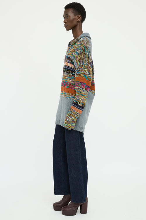 Dries Van Noten Grey Multi Colour Knit Long Sleeve Sweater