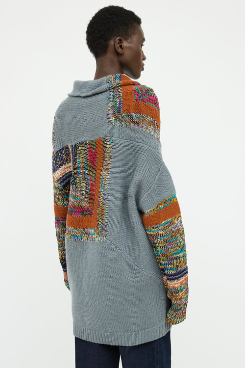 Dries Van Noten Grey Multi Colour Knit Long Sleeve Sweater