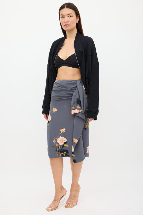 Dries Van Noten Grey 
Multi Silk Floral Skirt