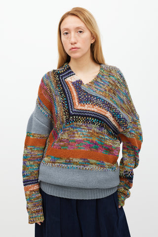 Dries Van Noten Grey 
Multicolour Knit Sweater