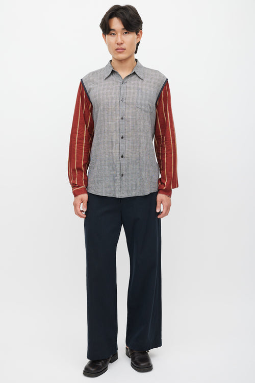 Dries Van Noten Grey 
Multicolour Plaid Striped Shirt