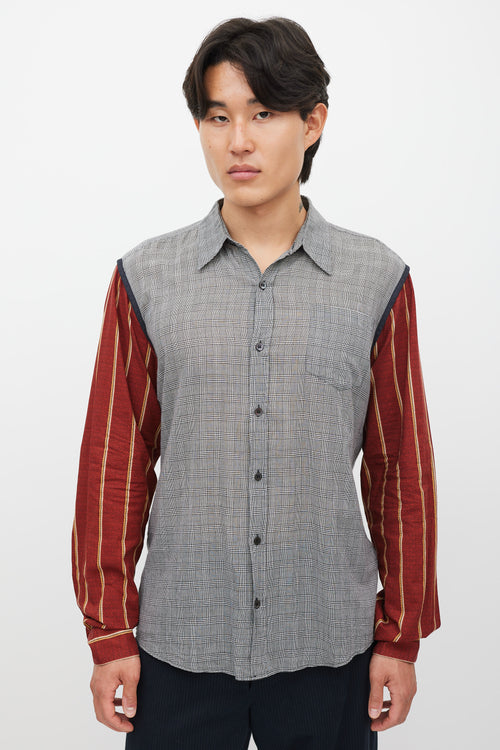 Dries Van Noten Grey 
Multicolour Plaid Striped Shirt