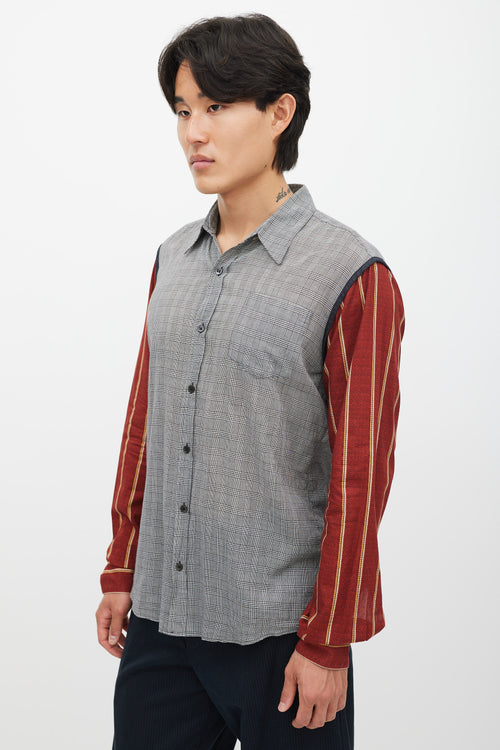 Dries Van Noten Grey 
Multicolour Plaid Striped Shirt