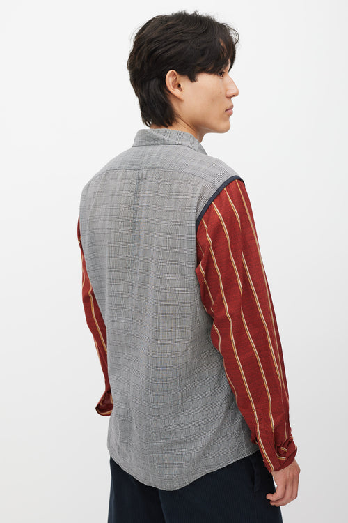 Dries Van Noten Grey 
Multicolour Plaid Striped Shirt