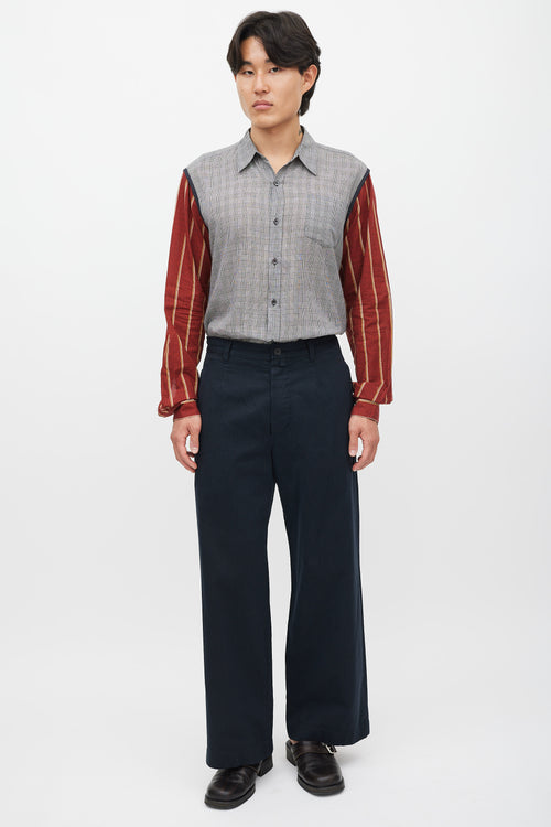 Dries Van Noten Grey 
Multicolour Plaid Striped Shirt