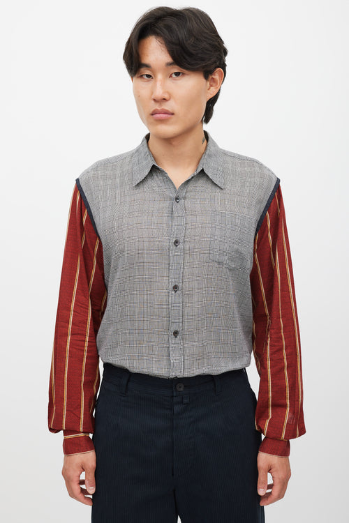 Dries Van Noten Grey 
Multicolour Plaid Striped Shirt