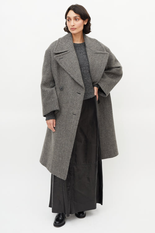 Dries Van Noten Grey Oversized Wool Double Breasted Coat