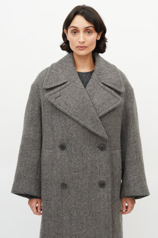 Dries Van Noten Grey Oversized Wool Double Breasted Coat