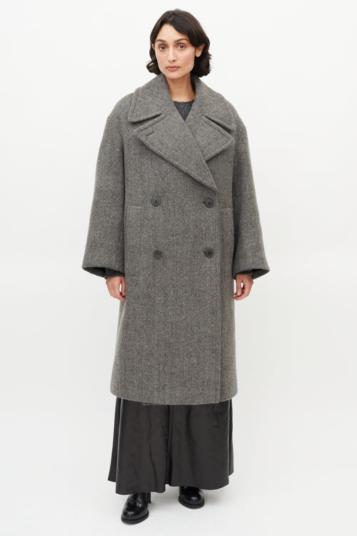 Dries Van Noten Grey Oversized Wool Double Breasted Coat