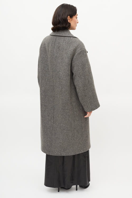 Dries Van Noten Grey Oversized Wool Double Breasted Coat