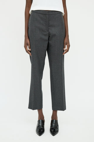 Dries Van Noten Grey Pinstripe Wool Pleated Pant