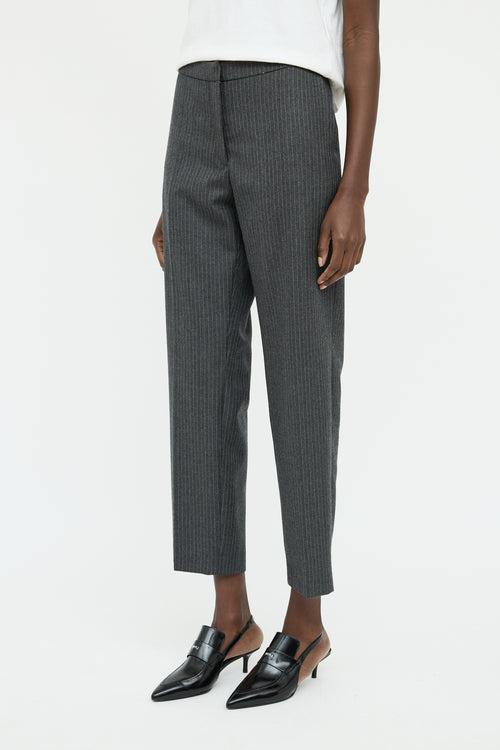 Dries Van Noten Grey Pinstripe Wool Pleated Pant