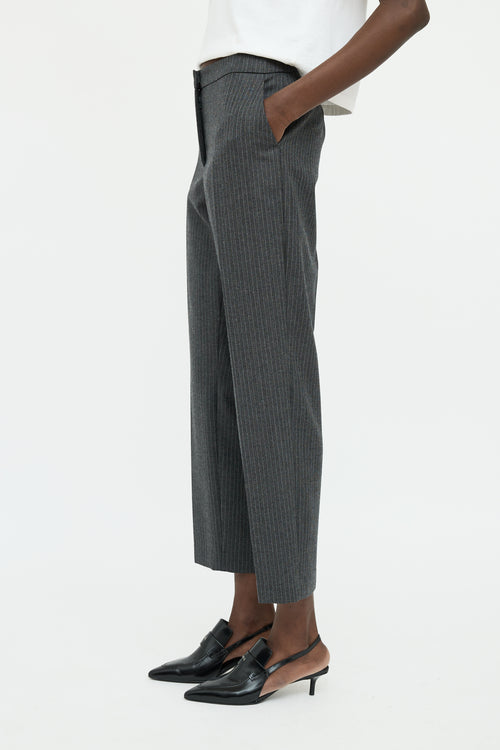 Dries Van Noten Grey Pinstripe Wool Pleated Pant