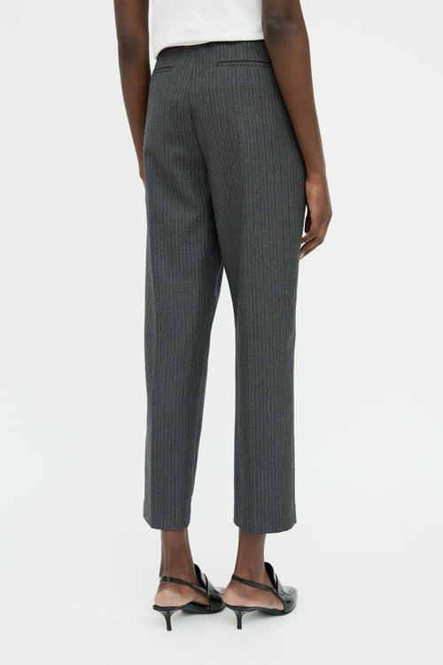 Dries Van Noten Grey Pinstripe Wool Pleated Pant